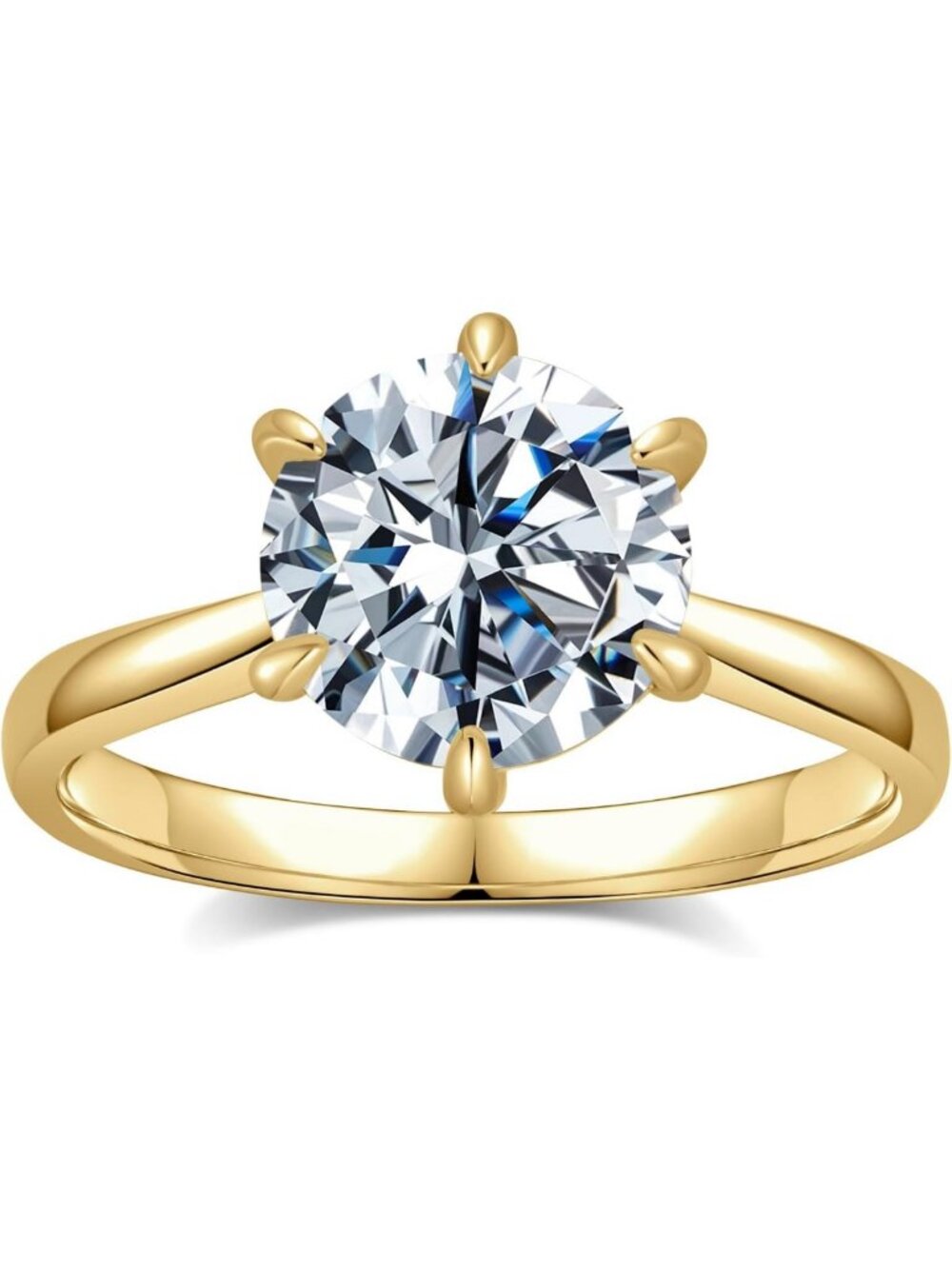 Stunning CZ Round Solitaire Engagement Ring, 18K Gold Plated Wedding Band for